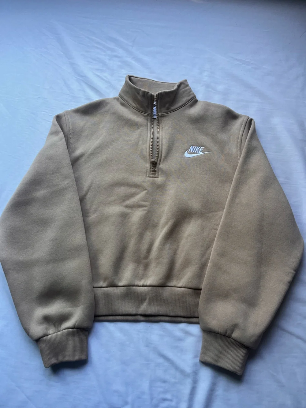 Nike Taupe Quarter-Zip Pullover with White Swoosh